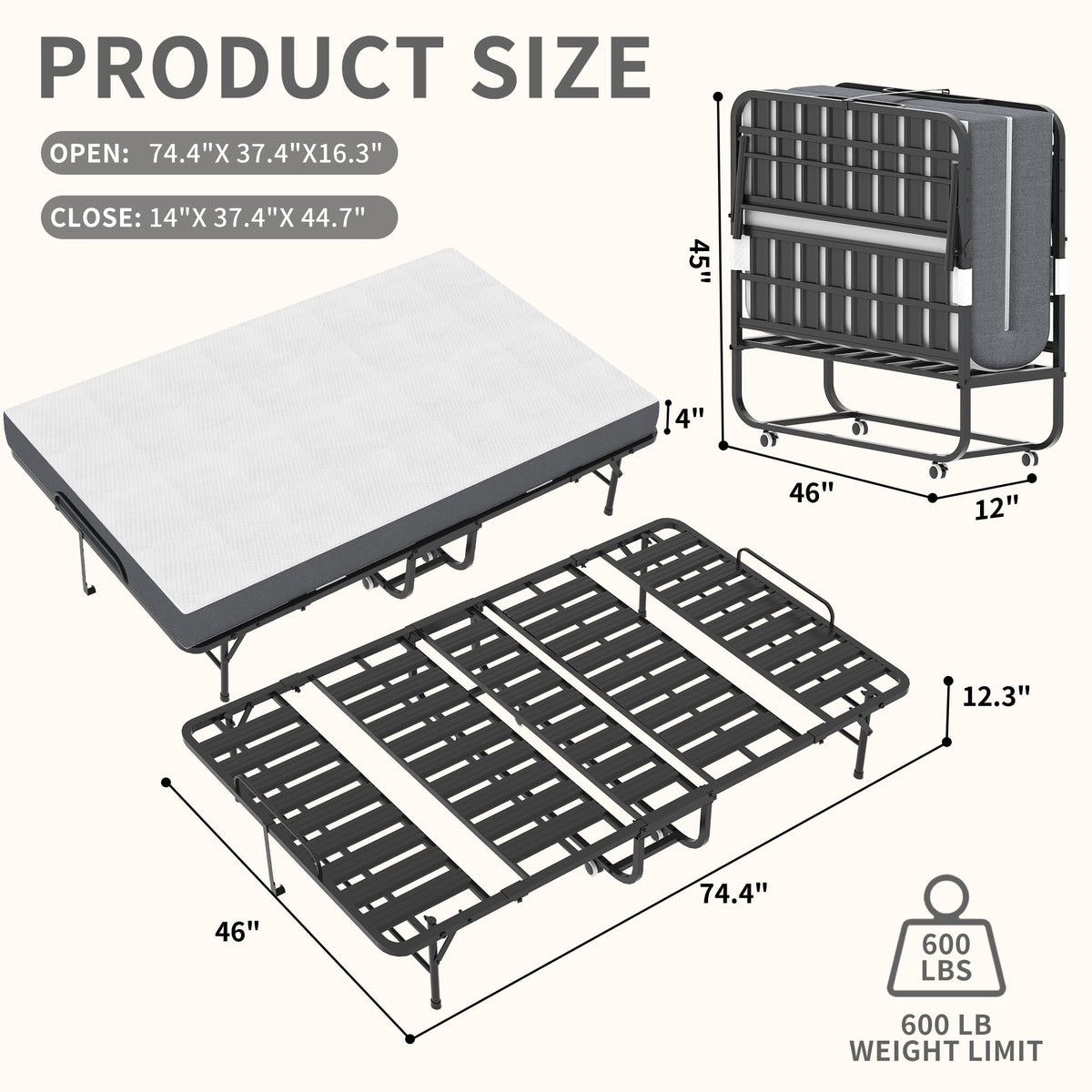 74"x 46" Folding Bed with Mattress O8733