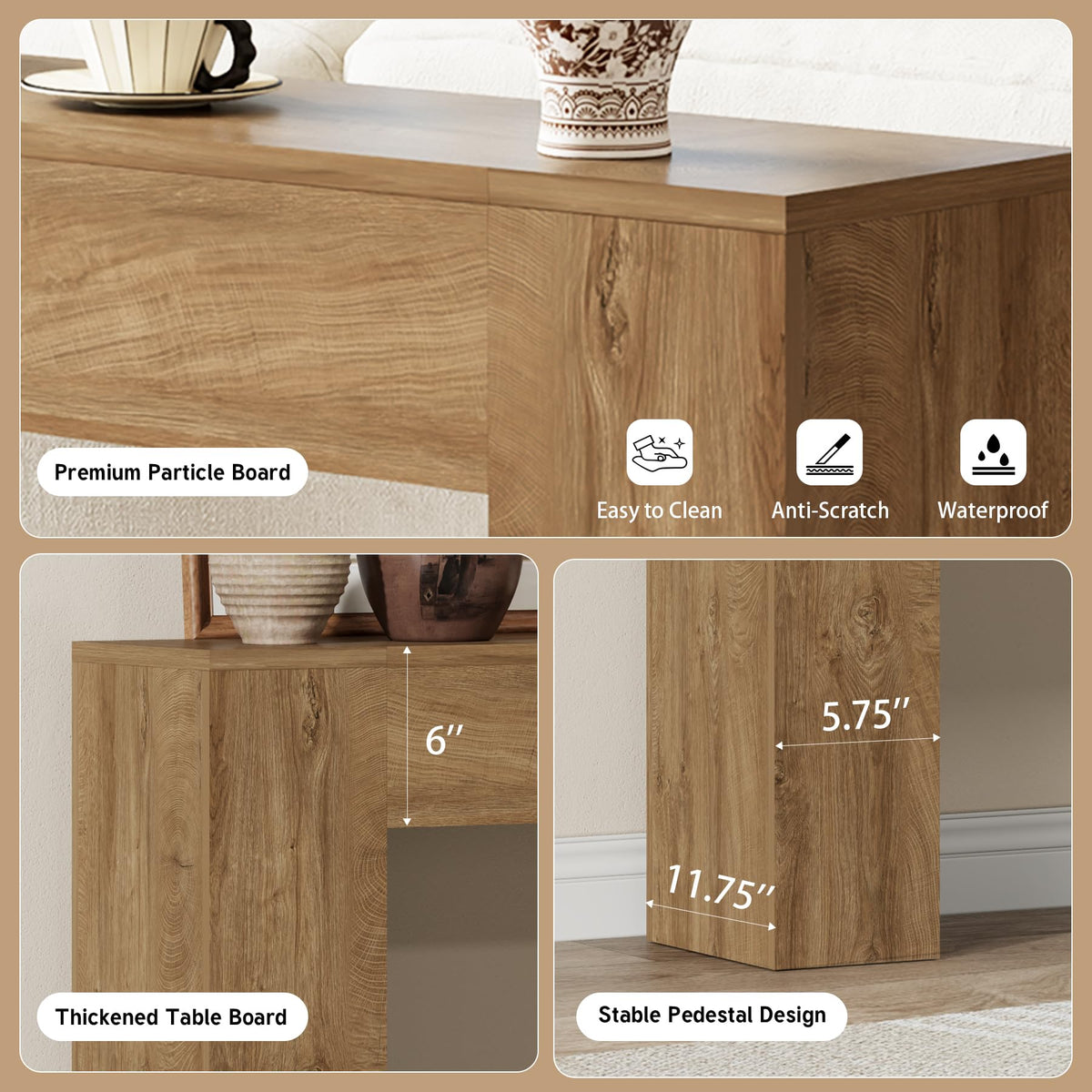 43-Inch Light Oak Brown Wood Console Table A331497