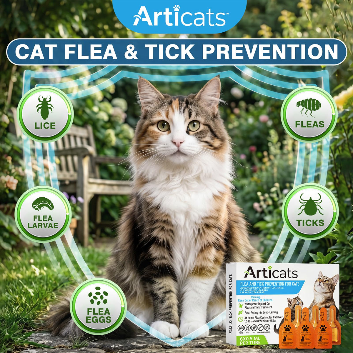 Flea and Tick Prevention for Cats & Kittens, Topical Cat Flea and Tick Treatment 6-Dose T313856