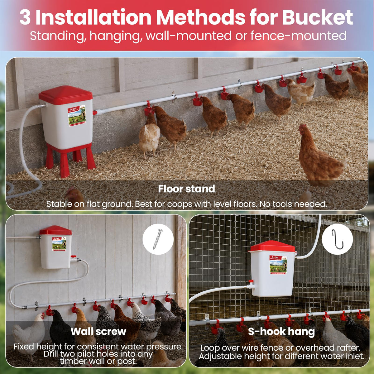 Automatic Chicken Waterer System with 8 Drinking Cups L65993
