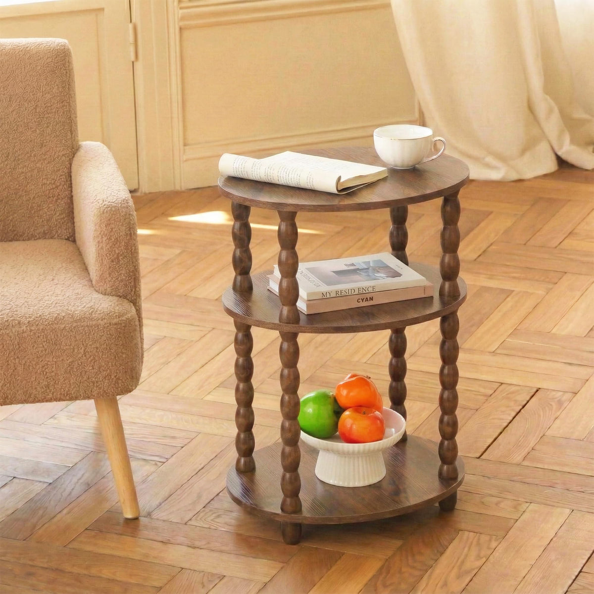 3-Tier Oval Side Table with Solid Wood Spindle Legs Z138578