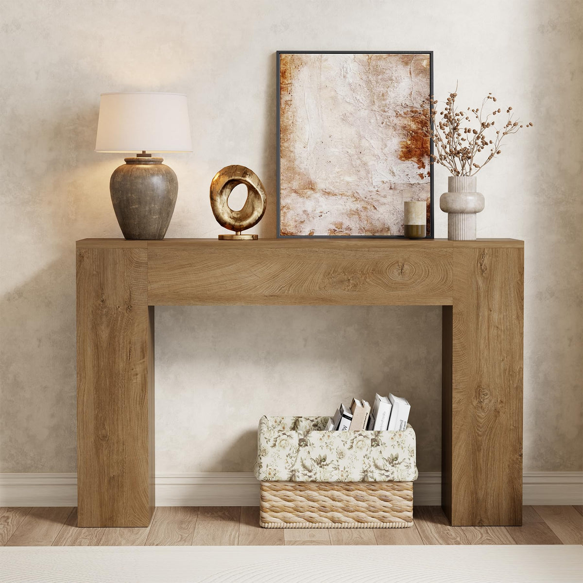 43-Inch Light Oak Brown Wood Console Table A331497