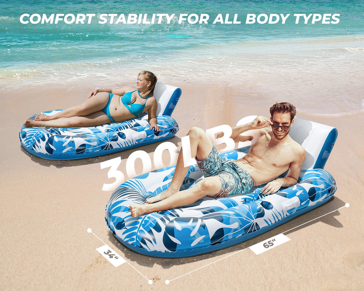 Inflatable Pool Lounger with Cupholder Backrest J798359
