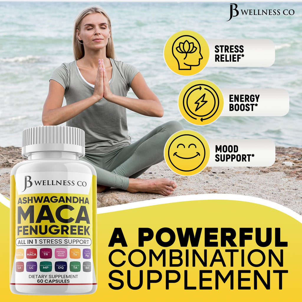 Ashwagandha Maca Root Fenugreek Supplement with Tongkat Ali Ginseng 60 Count L305310