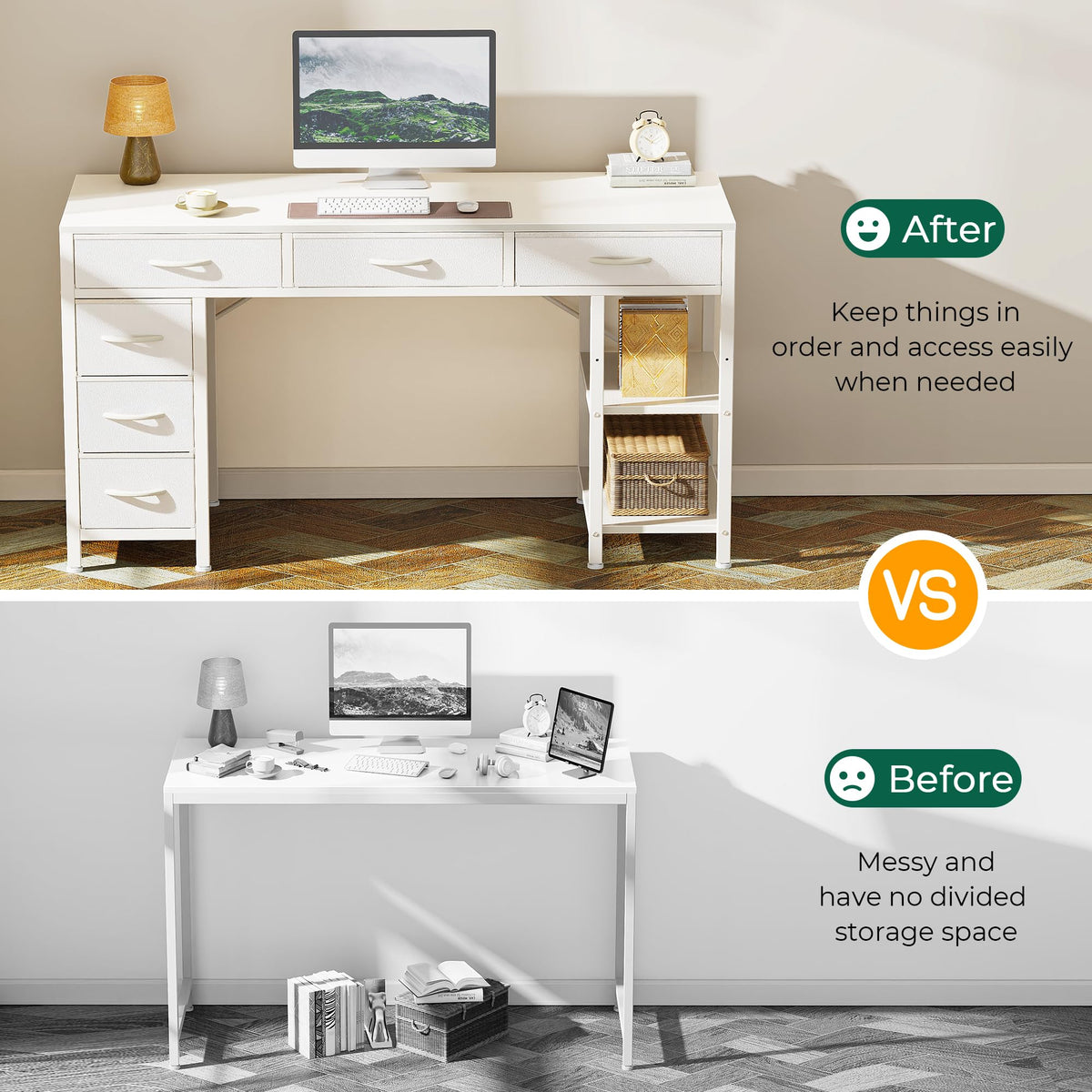 White 6 Drawer Computer Desk with Shelves I381007