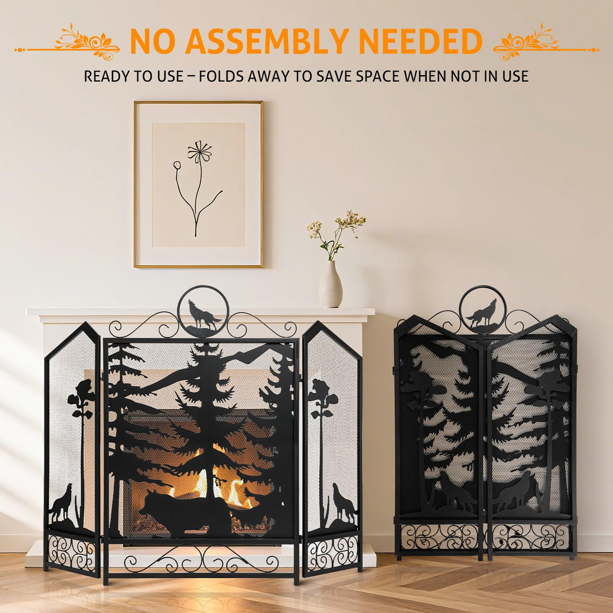 Black 3 Panel Fireplace Screen B183554