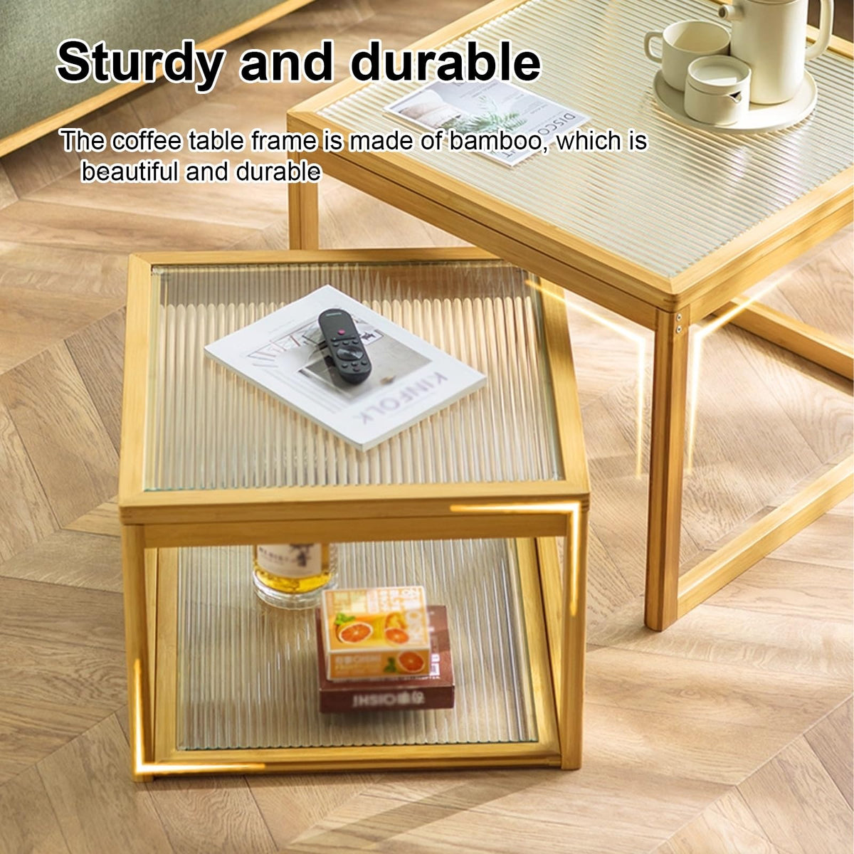 Square Coffee Table Set of Two, Natural Bamboo S722