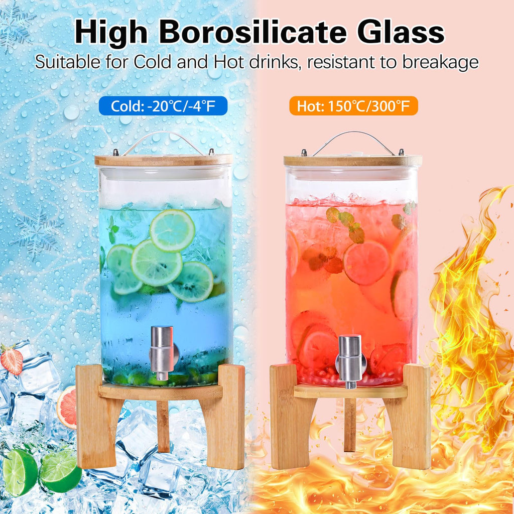 1.2 Gallon Glass Drink Dispenser with Stand and Spigot, 2 Pack I117