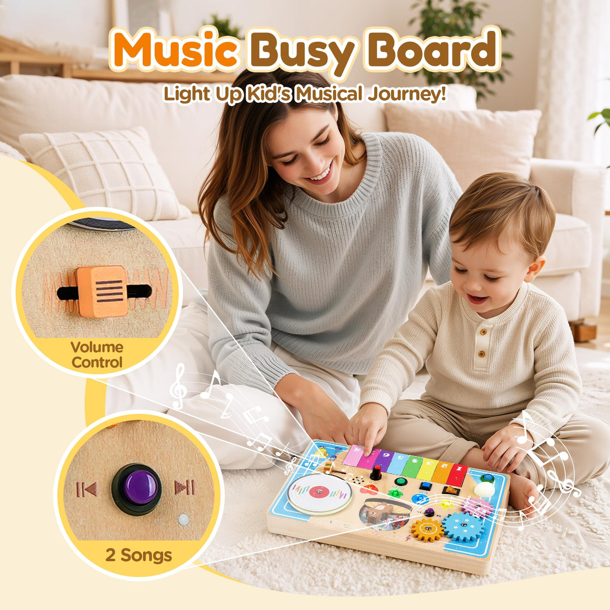 Wooden Montessori Busy Board with Piano Keyboard M878677