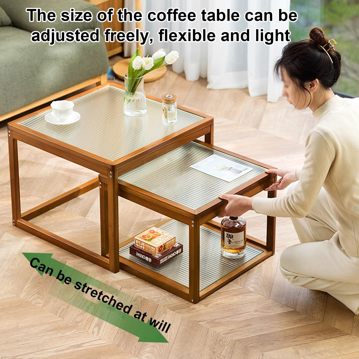 Square Coffee Table Set of Two, Natural Bamboo S722