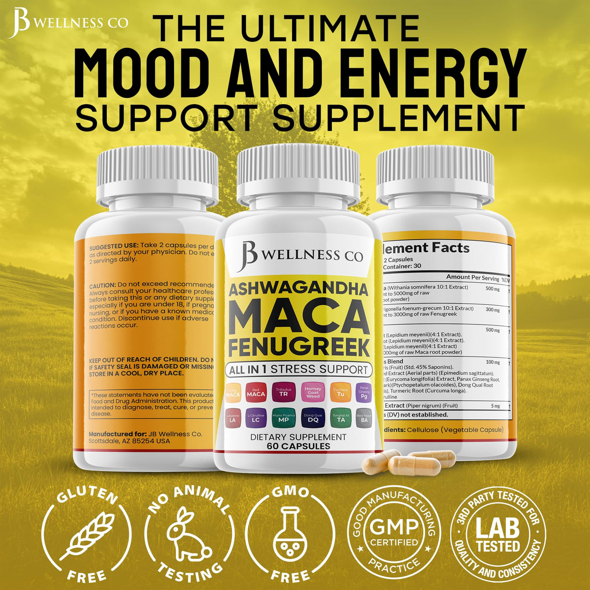 Ashwagandha Maca Root Fenugreek Supplement with Tongkat Ali Ginseng 60 Count L305310