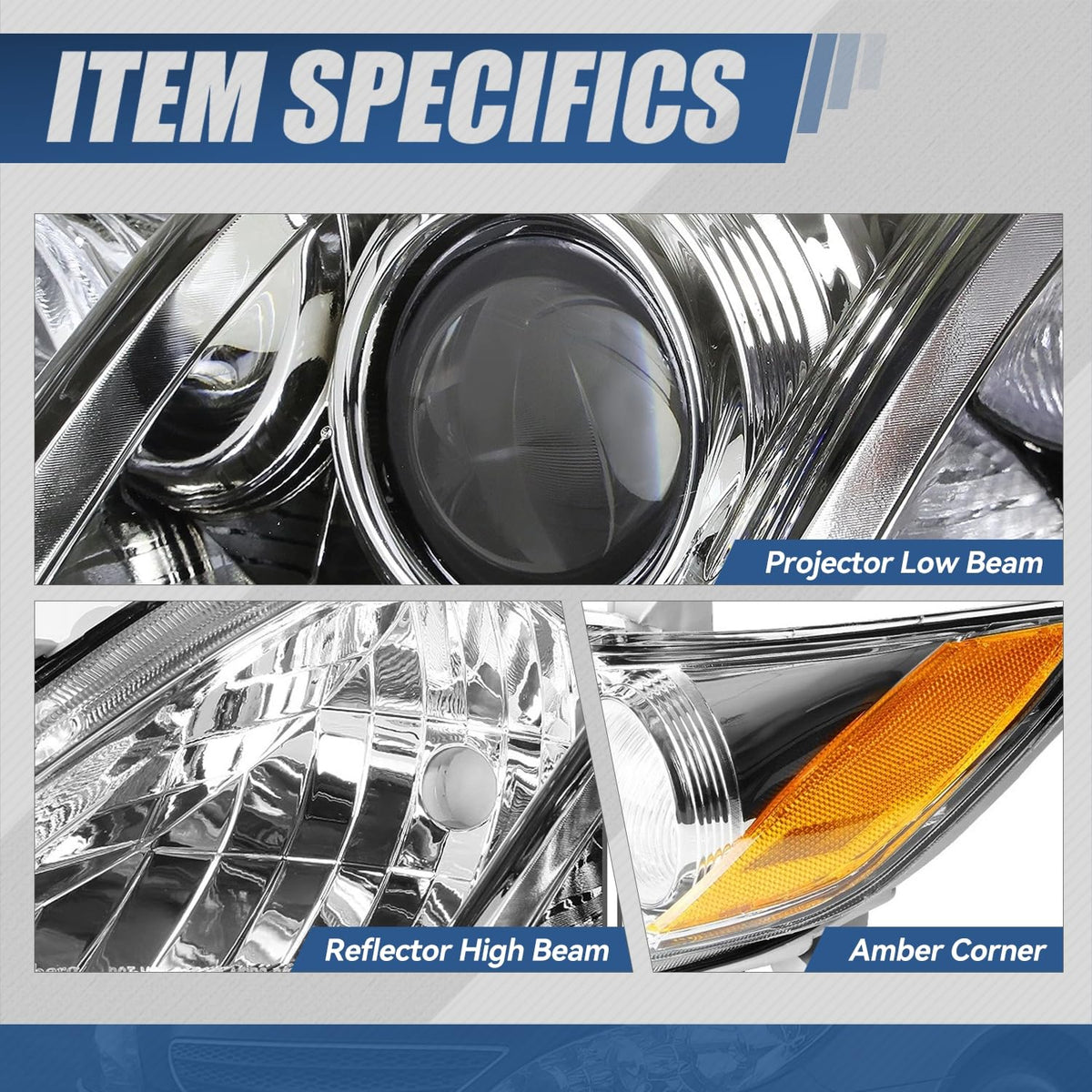 Headlight Assembly Compatible with Toyota Camry 2007 2008 2009 Chrome Housing Amber Corner W15989