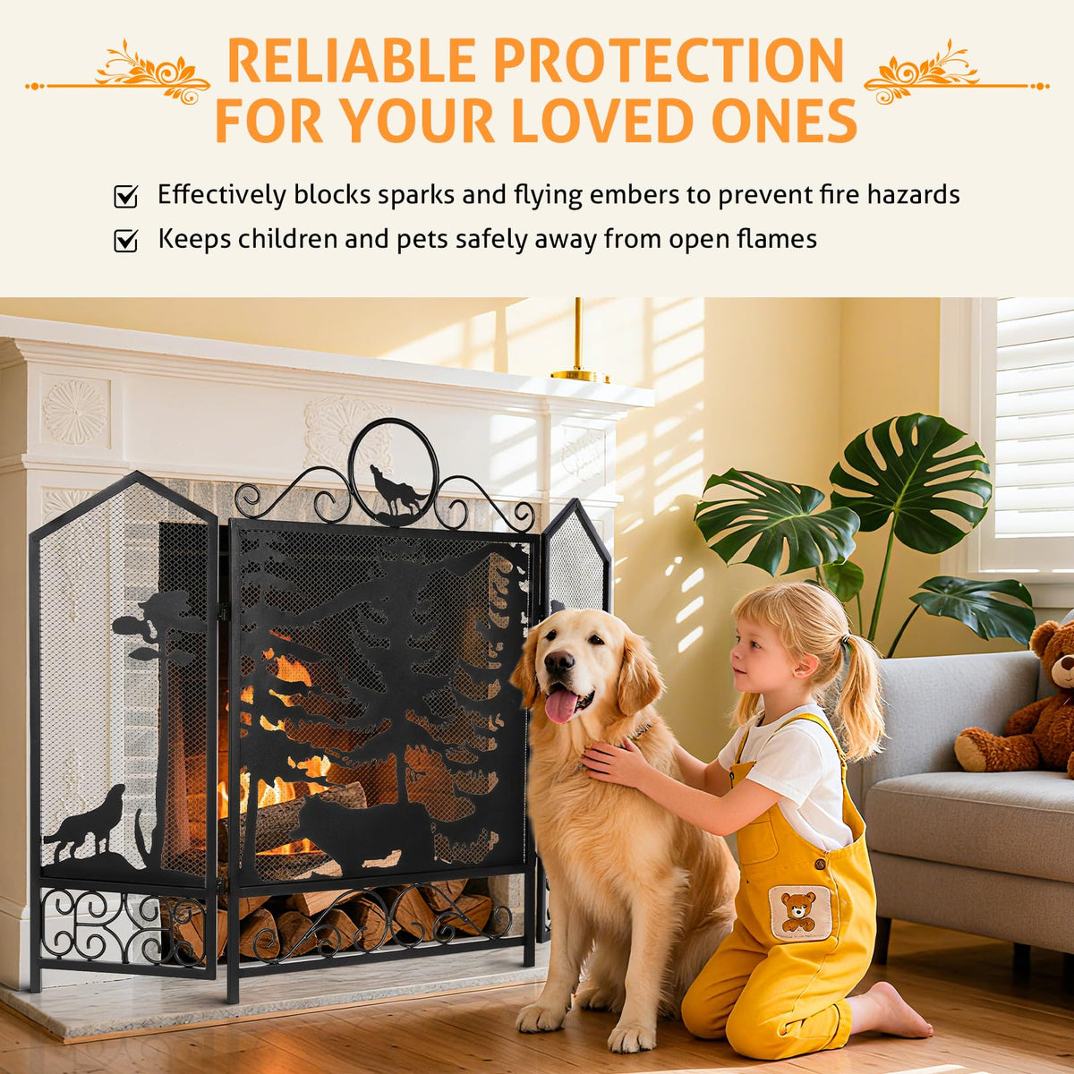 Black 3 Panel Fireplace Screen B183554