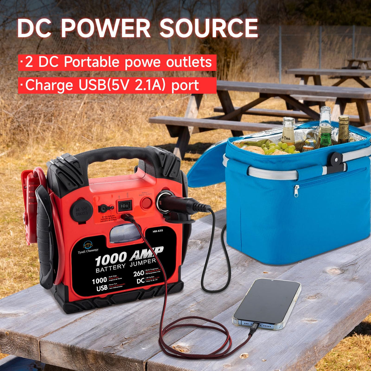 Portable Car Battery Jump Starter with Air Compressor 260PSI 1000Amp Y15194