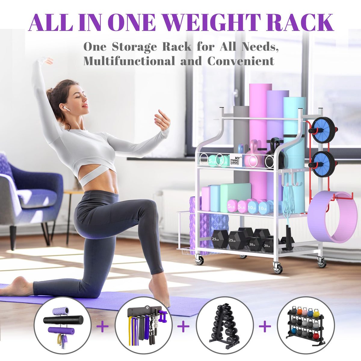 Home Gym Rack for Dumbbells, Yoga Mats and Workout Equipment L5047