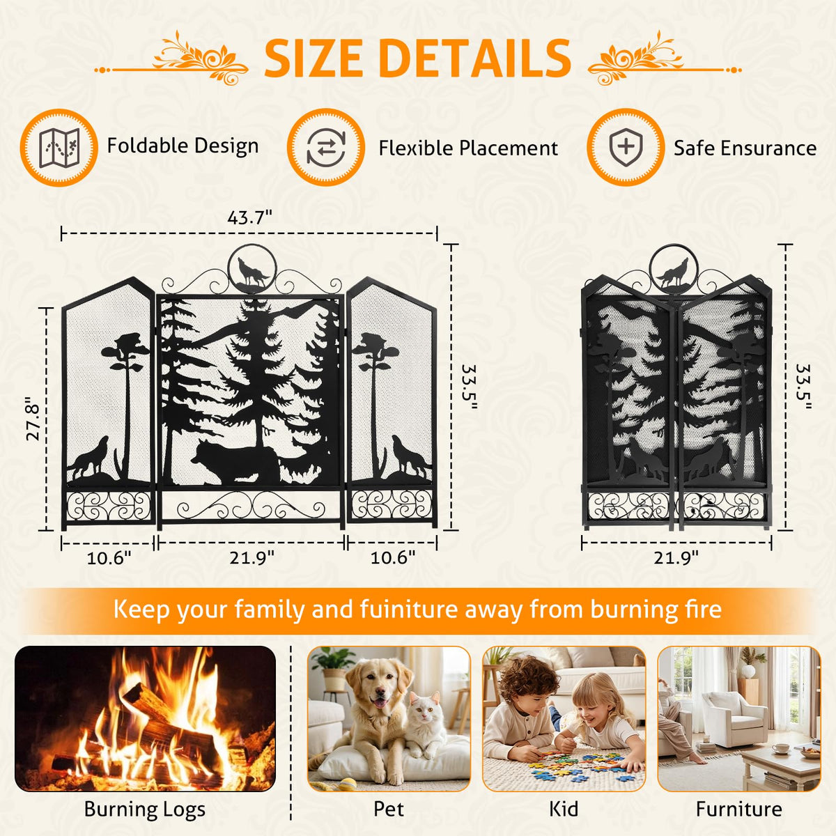 Black 3 Panel Fireplace Screen B183554