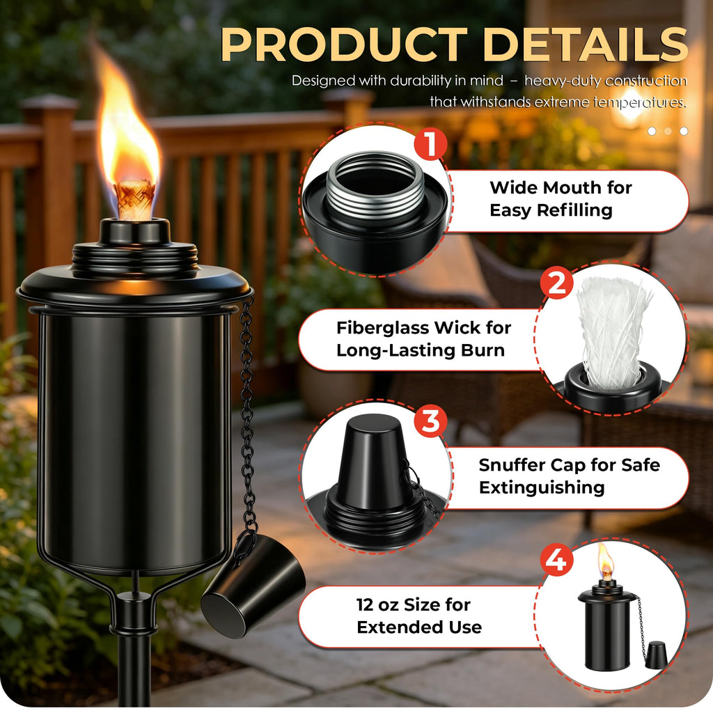 4 Pack 12oz Refillable Torch Canisters with Wicks C867307