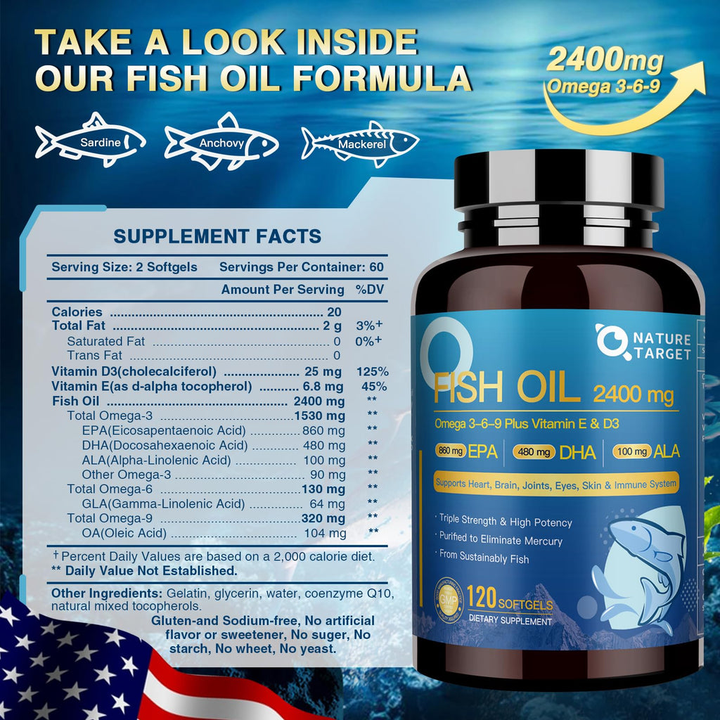 Omega 3 6 9 Fish Oil 2400mg 120 Softgels B3721