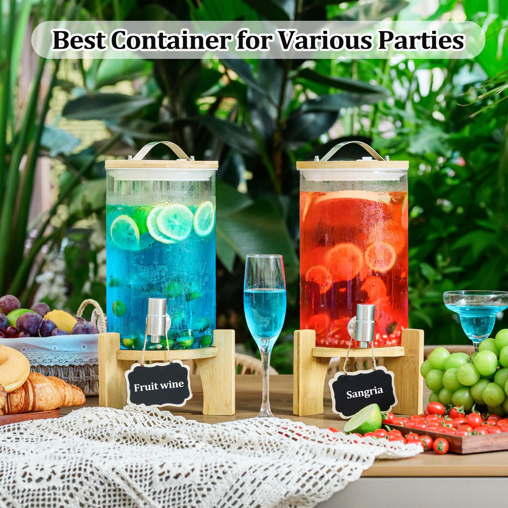 1.2 Gallon Glass Drink Dispenser with Stand and Spigot, 2 Pack I117