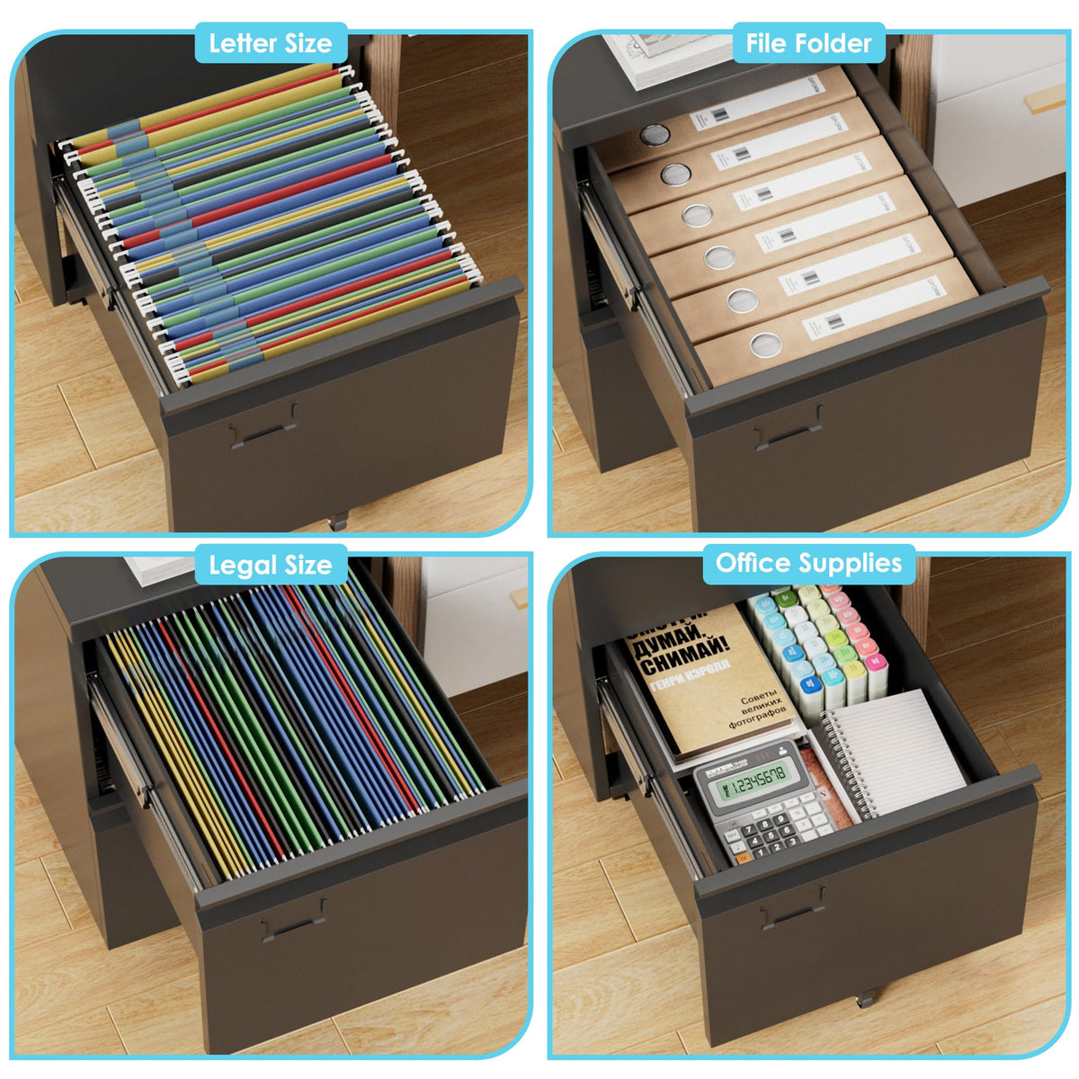 2 Drawer Black Metal File Cabinet with Lock K830603