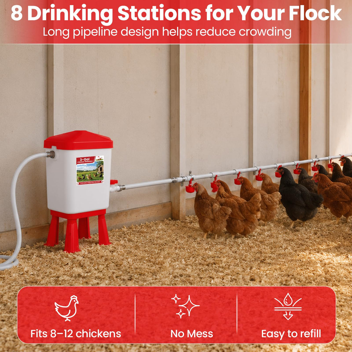Automatic Chicken Waterer System with 8 Drinking Cups L65993
