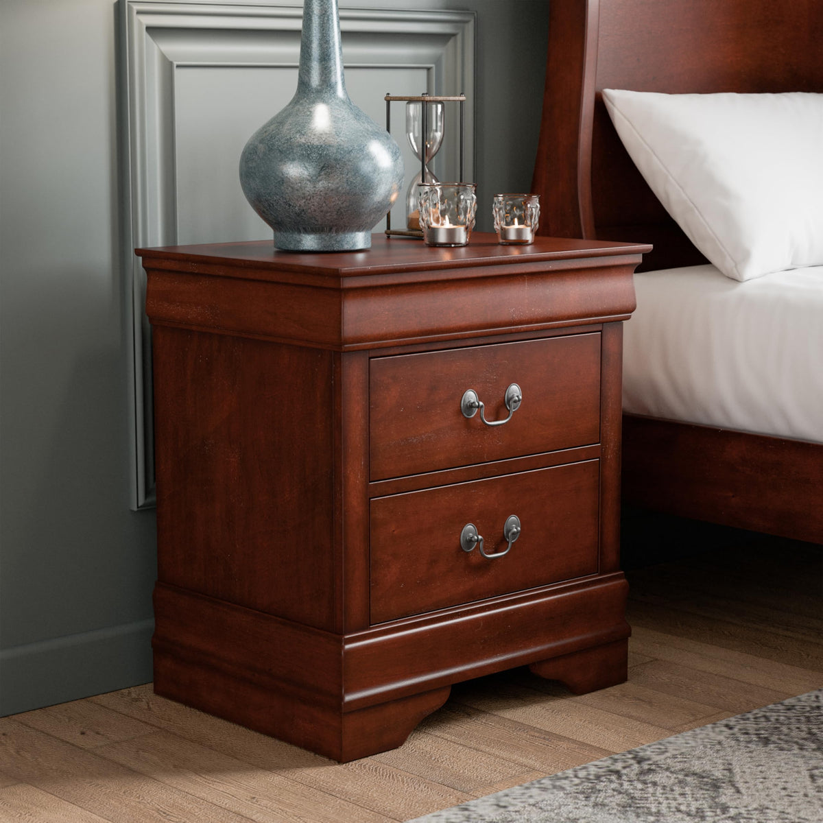 Solid Wood Nightstand with Drawers and Antique Nickle Handles B9479