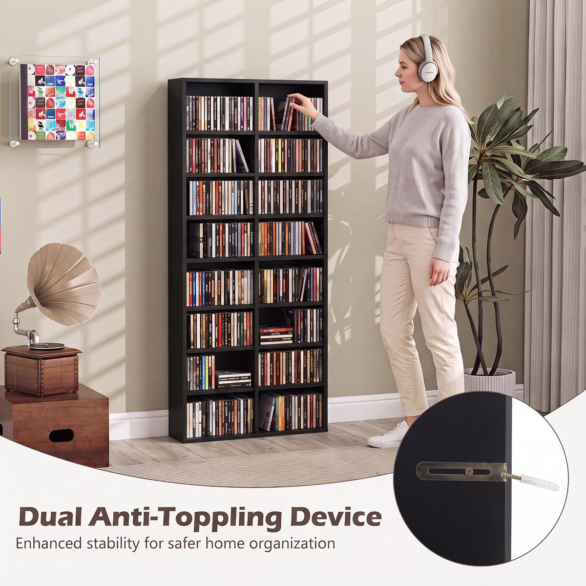 Black 16 Shelf CD DVD Rack A1540