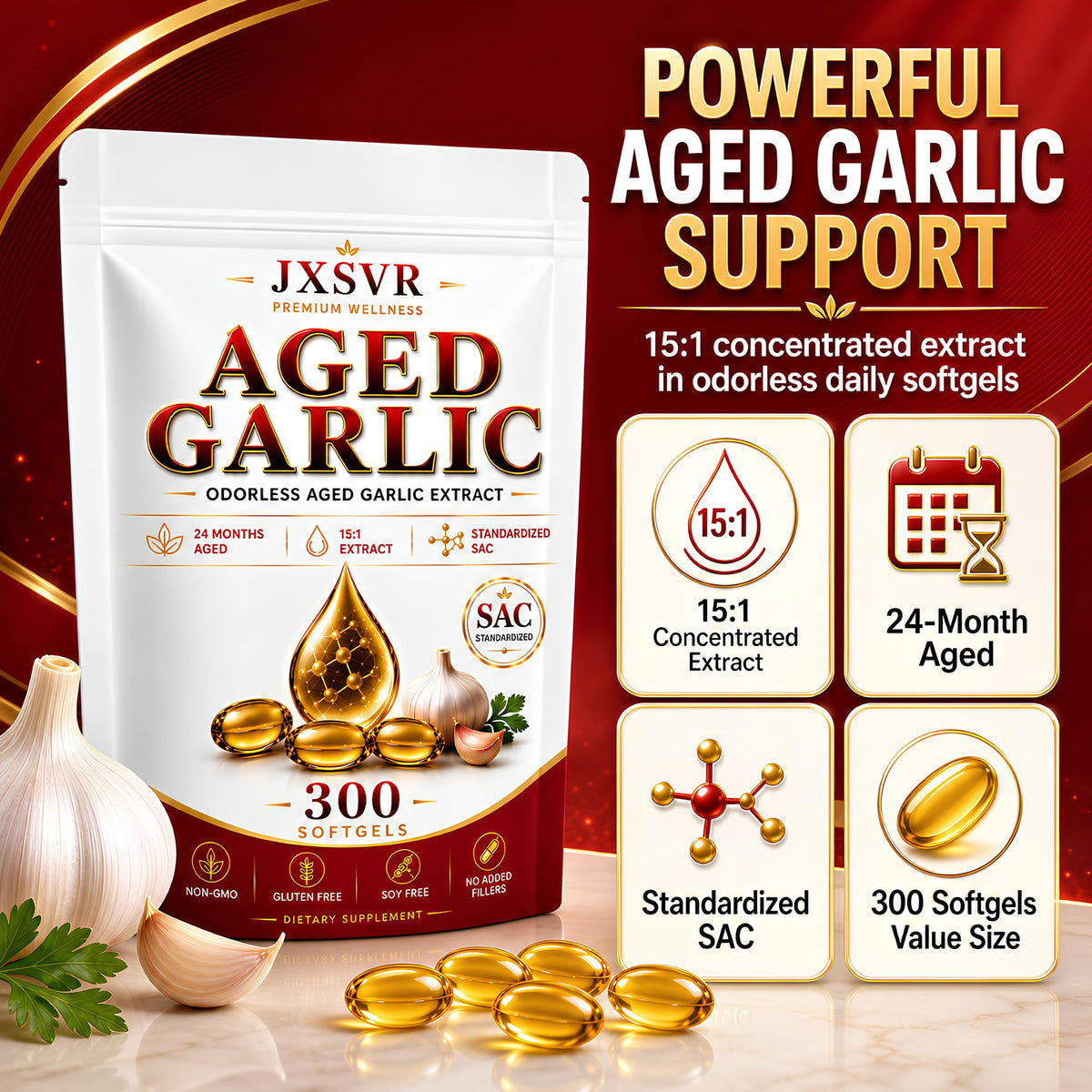 Aged Odorless Garlic Extract Softgels 300 Count H554