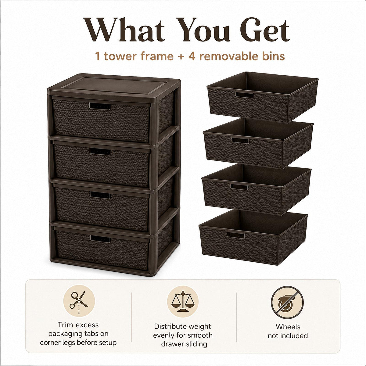 4 Drawer Tower with Removable Bins Y115382