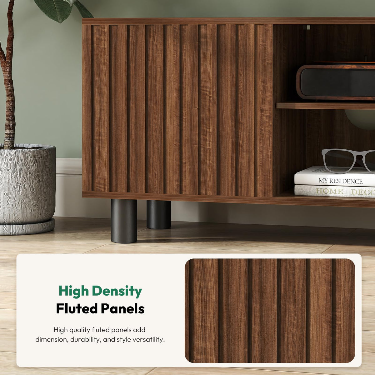 Walnut TV Stand with Mount for 65-75 Inch TV C2020