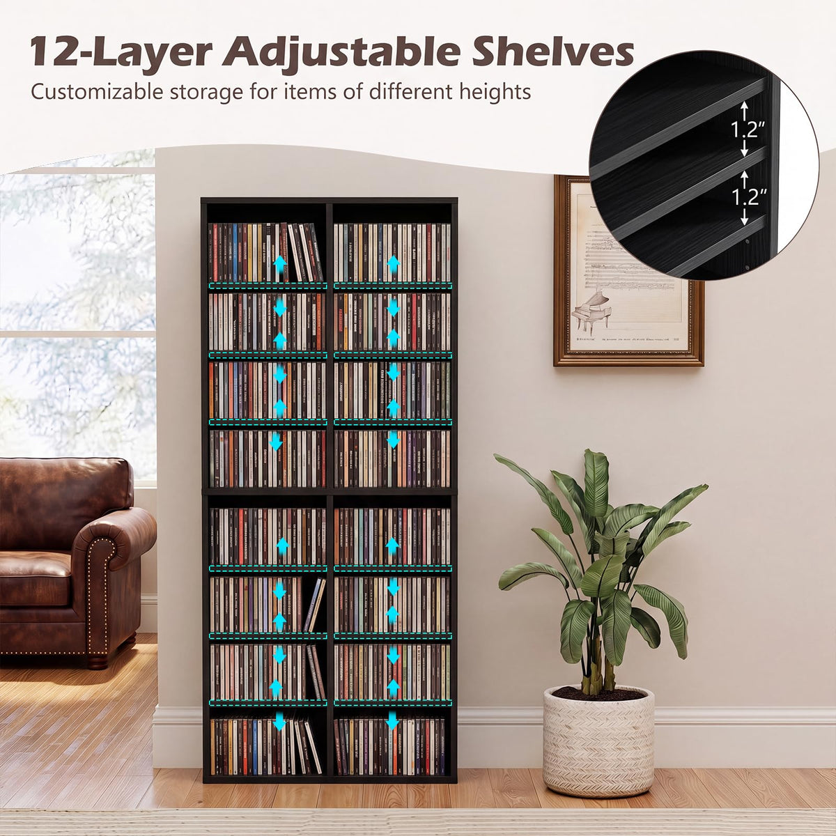 Black 16 Shelf CD DVD Rack A1540
