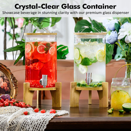 1.2 Gallon Glass Drink Dispenser with Stand and Spigot, 2 Pack I117