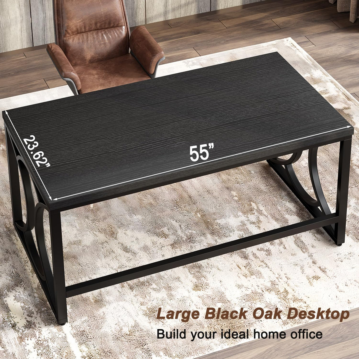 Black 55 Inch Metal Wooden Computer Desk B817