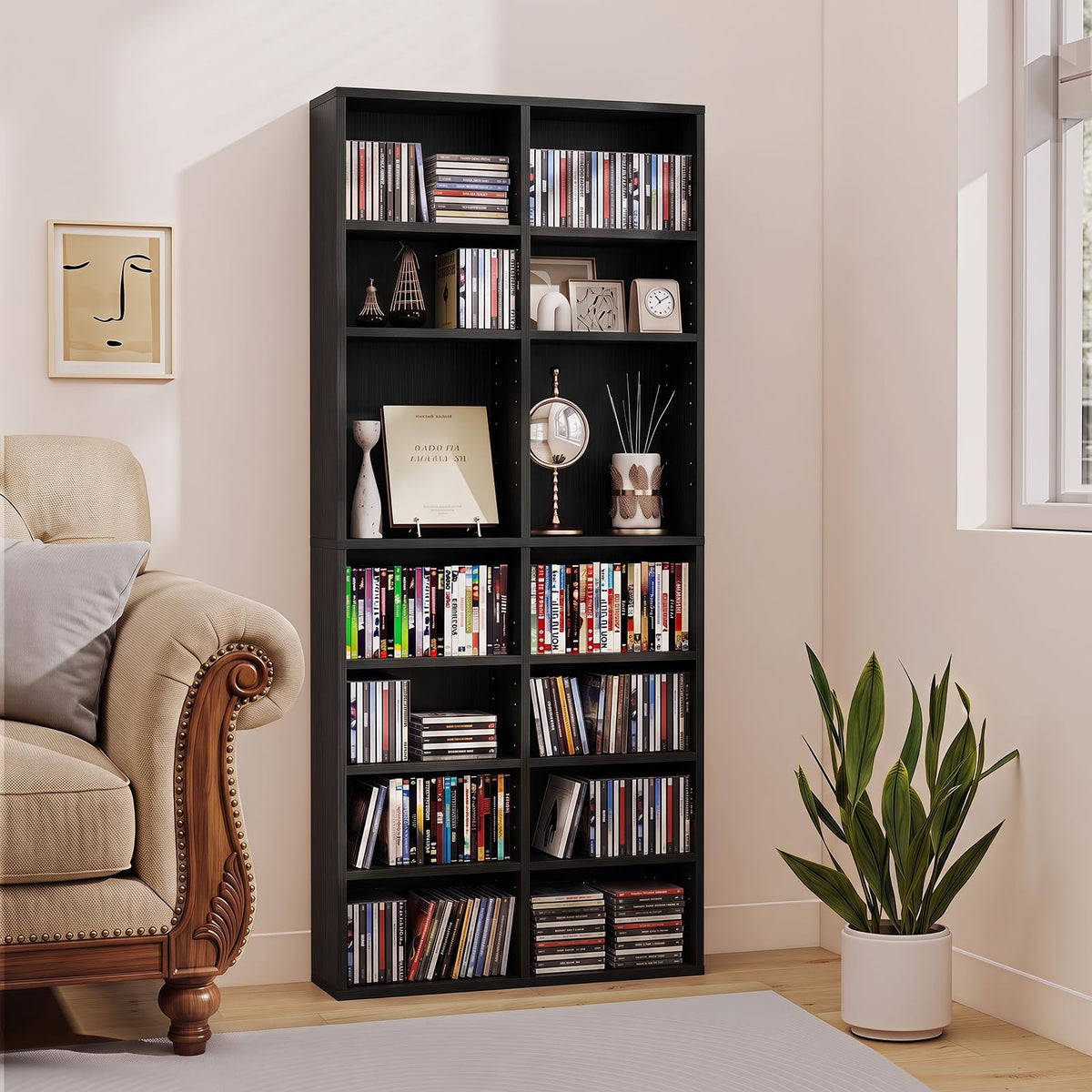 Black 16 Shelf CD DVD Rack A1540