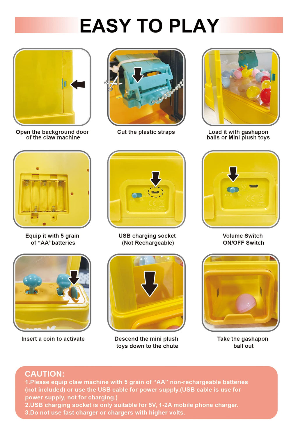 Large Claw Machine with Prizes, Adjustable Sound & Light, Mini Vending Machine, Electronic Arcade Crane Game, Candy Dispenser Toy R791456