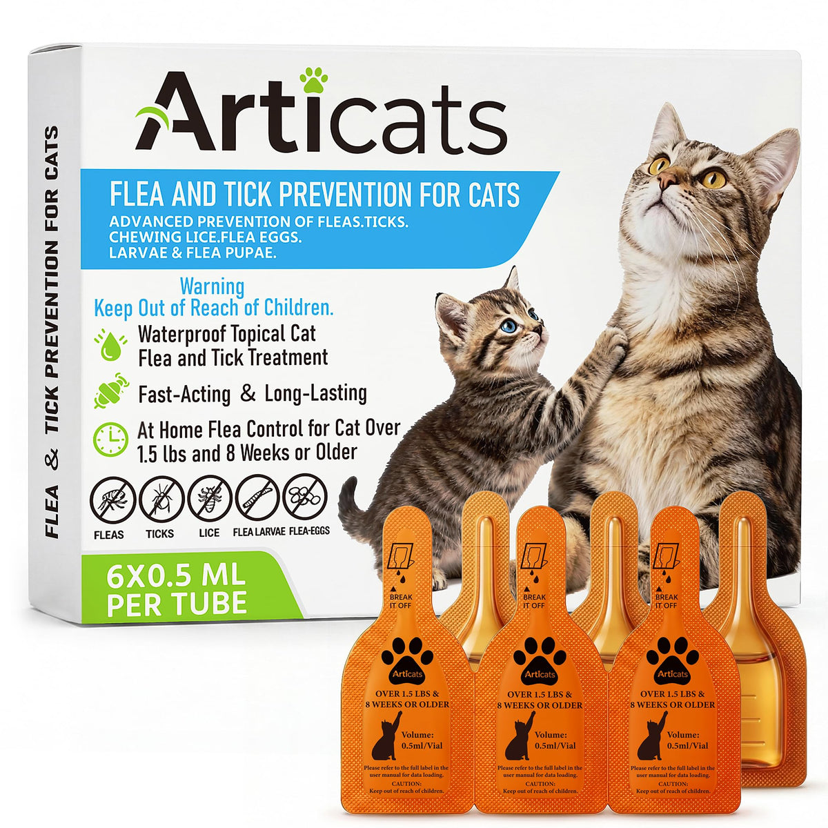 Flea and Tick Prevention for Cats & Kittens, Topical Cat Flea and Tick Treatment 6-Dose T313856