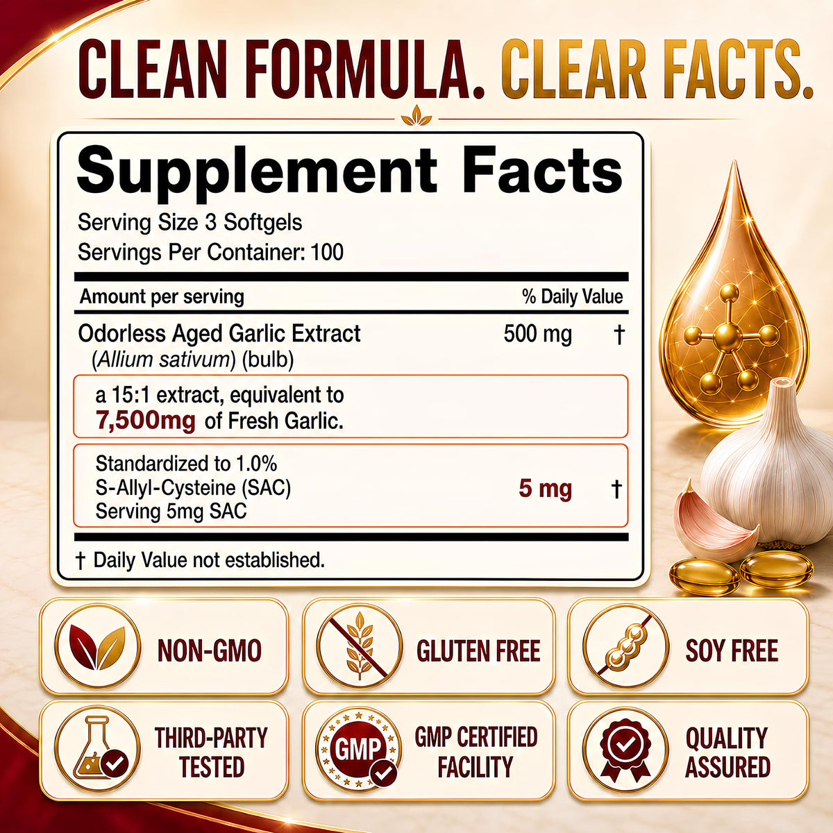 Aged Odorless Garlic Extract Softgels 300 Count H554