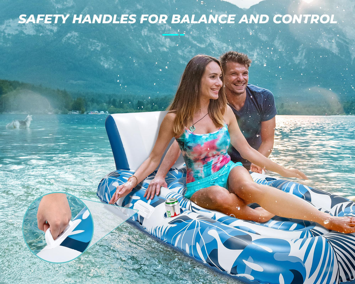 Inflatable Pool Lounger with Cupholder Backrest J798359
