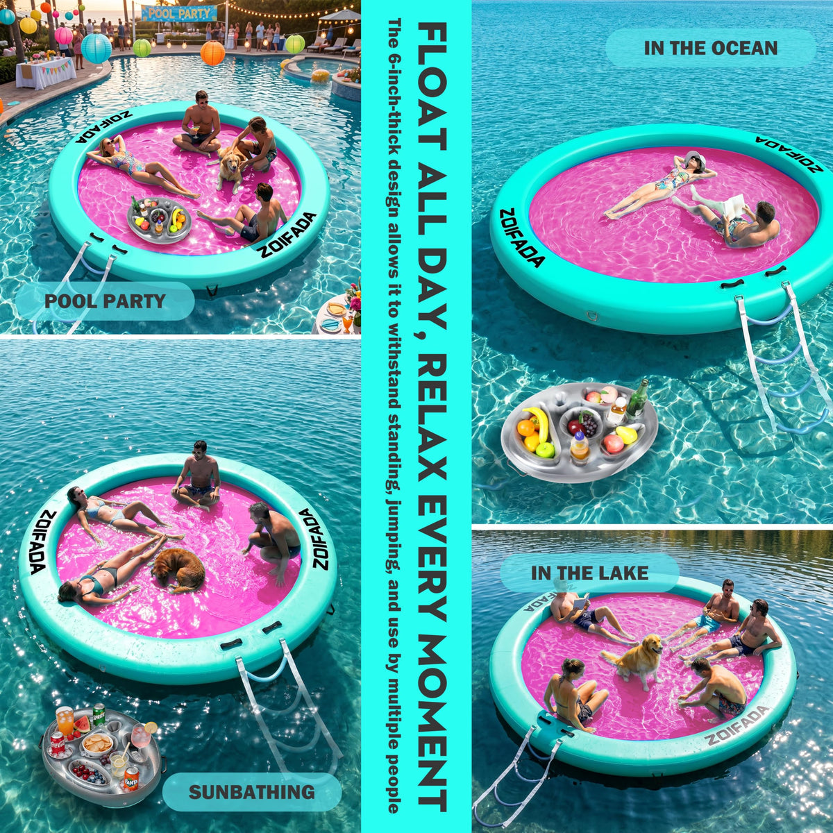 Inflatable Round Floating Ring with Cup Holder J29011