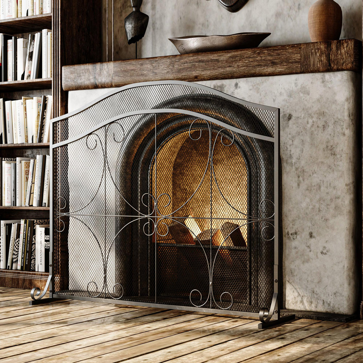 Black Metal Fireplace Screen P70534