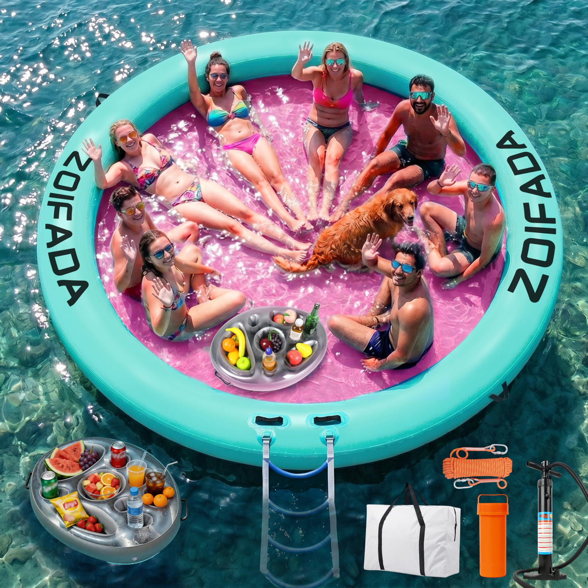 Inflatable Round Floating Ring with Cup Holder J29011
