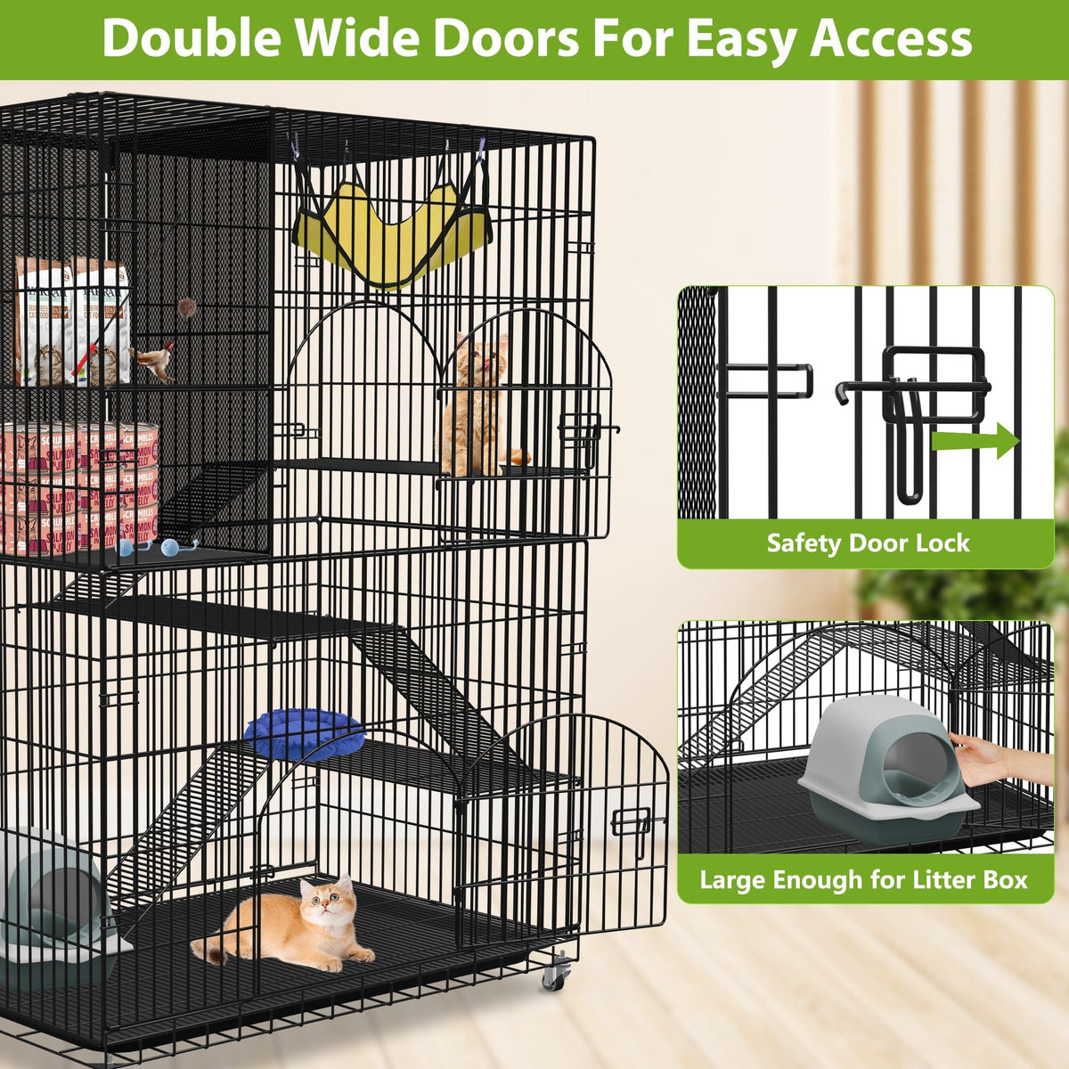 Extra Large 4-Tier Indoor Cat Cage with Wheels W9135