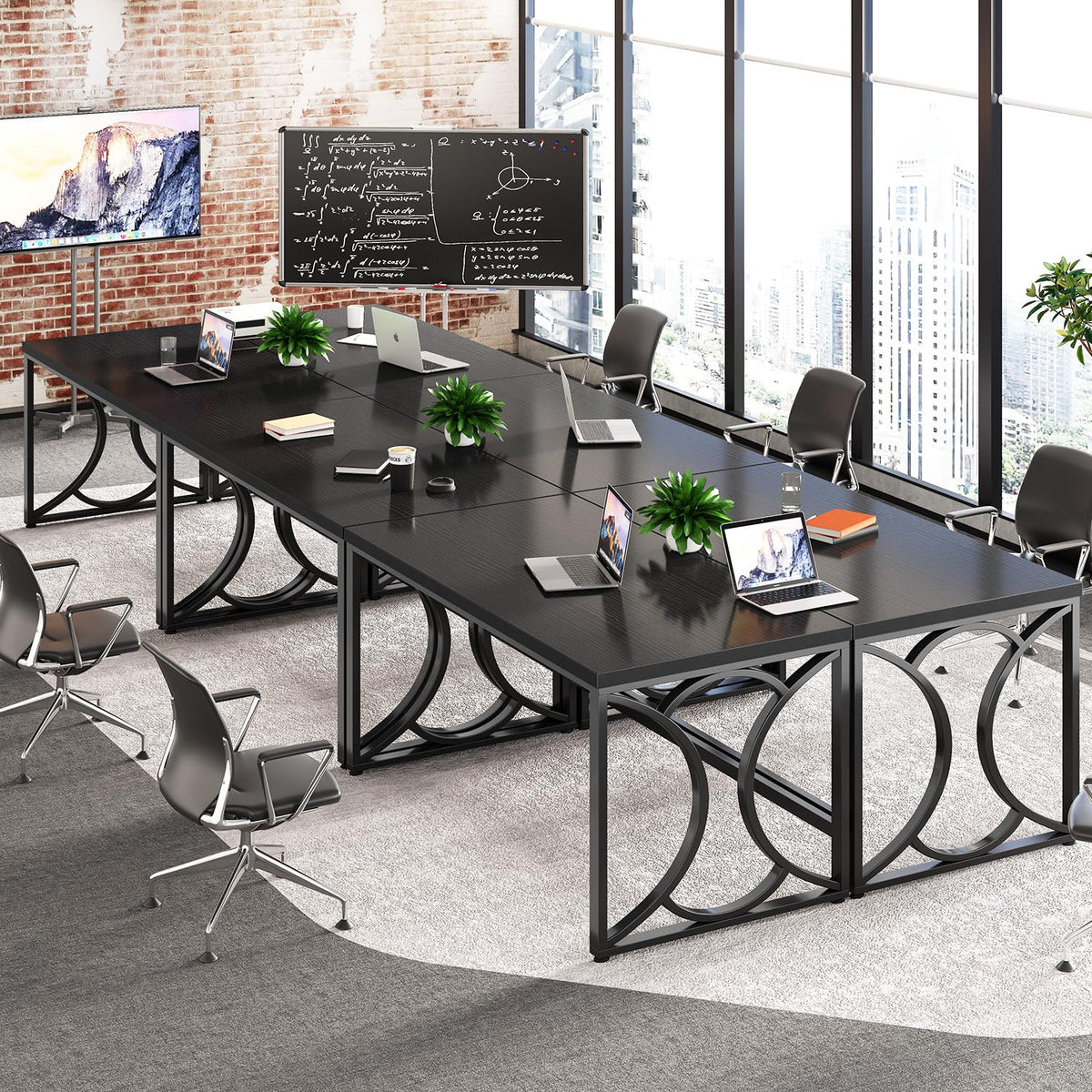 Black 55 Inch Metal Wooden Computer Desk B817