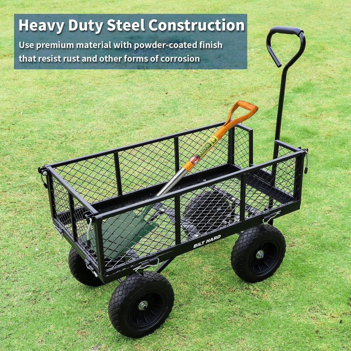 10" Steel Garden Cart with Rotating Handle and Removable Sides, 4 Cu.Ft, Black Q702837