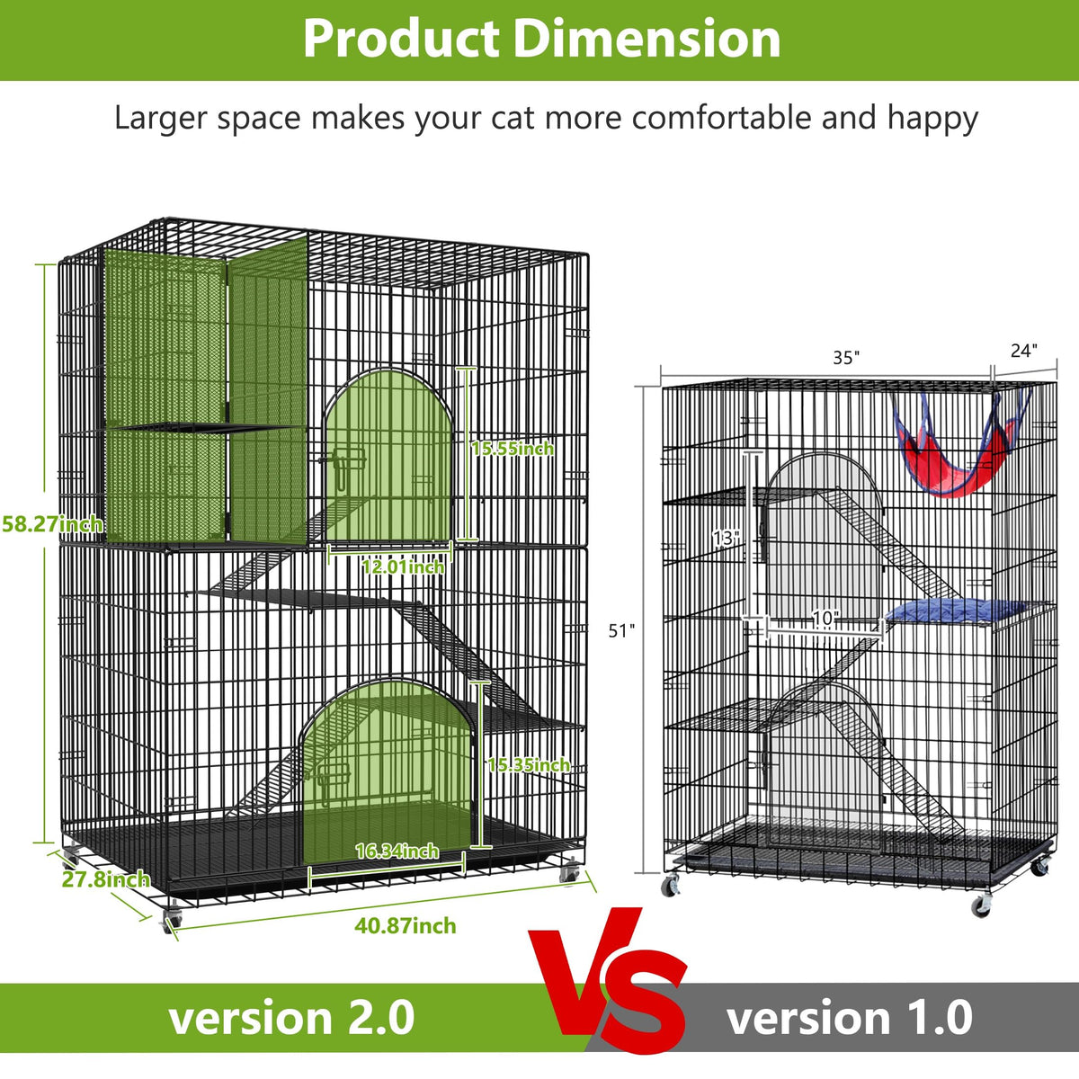 Extra Large 4-Tier Indoor Cat Cage with Wheels W9135